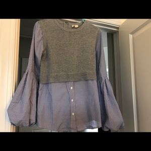ANTHROPOLOGIE Moth Poplin Layered Grey Pullover